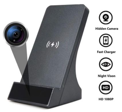 Read more about the article Wireless Charger WiFi Hidden Spy Camera Live Remote view/ Listen Night Vision Audio Motion Activated