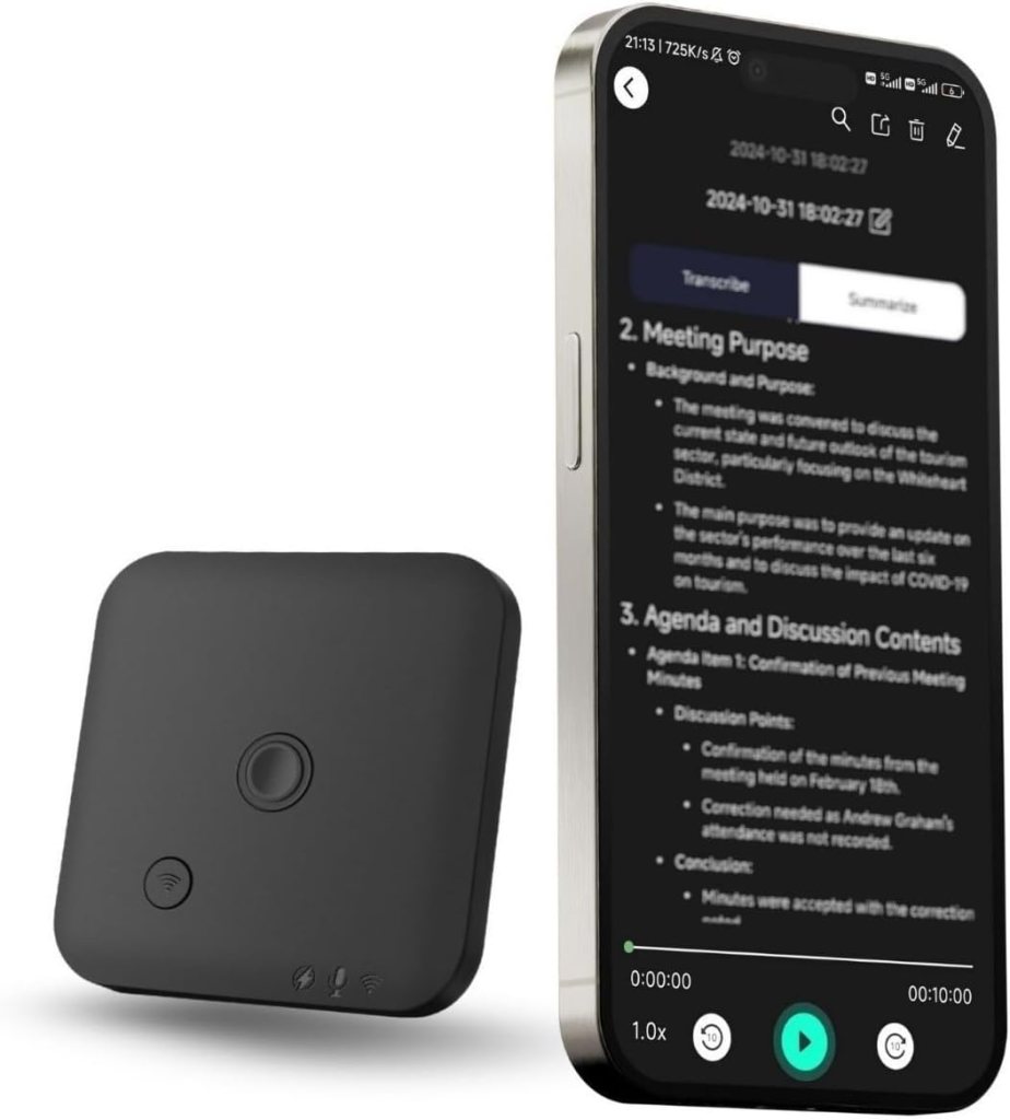 Skywin AI Voice Recorder, Digital Voice Recorder with Playback  Transcription, 64GB Portable Recording Device, Dual-Mic Noise Reduction, App Integration,  Speech-to-Text Converter