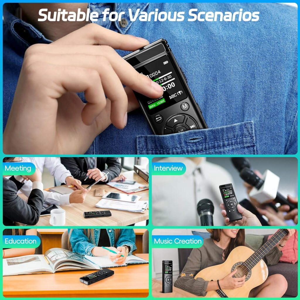 136GB Digital Voice Recorder, One Click Record, 7000 Hours Sound, PCM Recording, Voice Activated, Large Screen, Password Protection, Multi-function, 2-Year Warranty