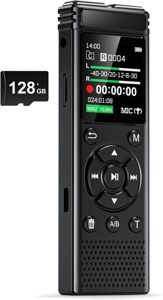 136GB Digital Voice Recorder, One Click Record, 7000 Hours Sound, PCM Recording, Voice Activated, Large Screen, Password Protection, Multi-function, 2-Year Warranty