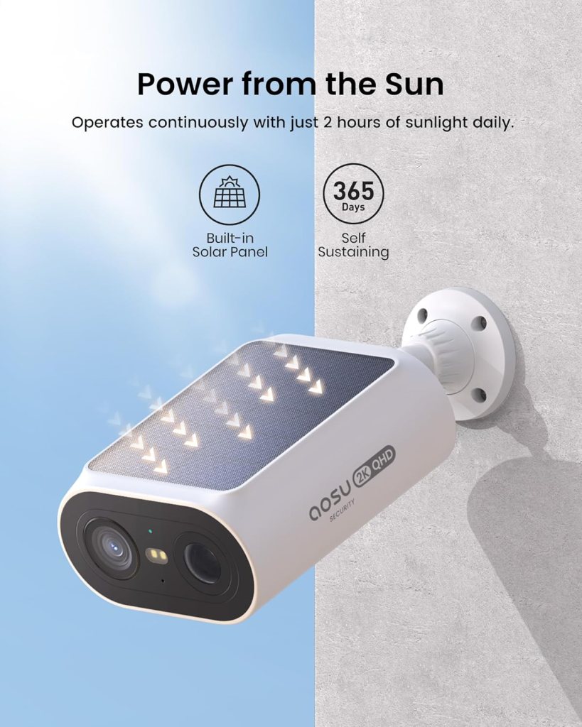 AOSU Solar Security Cameras Wireless Outdoor, 2Mins DIY Installation, No Subscription Cameras for Home Security System, Local Storage, 2K Color Night Vision for Surveillance, 2.45ghz WiFi, 2 Cam-kit