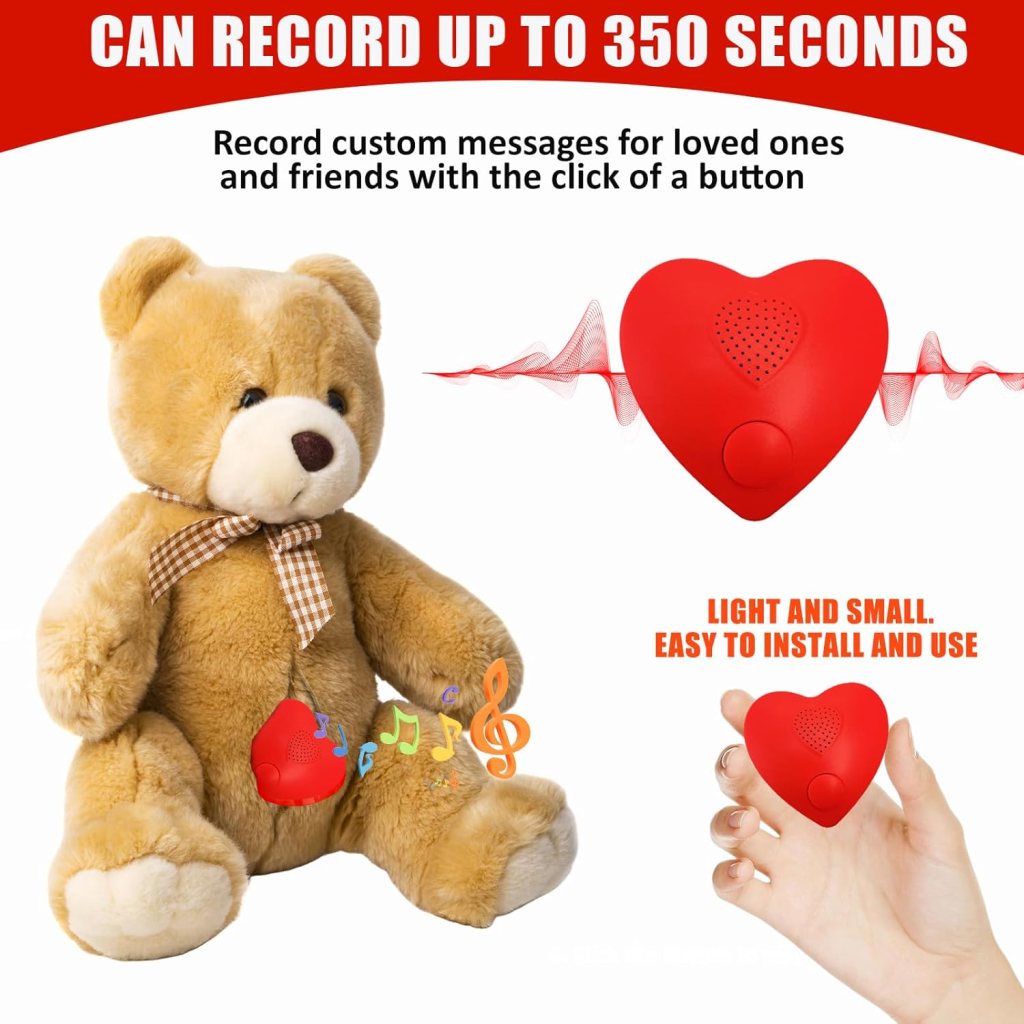 Voice Recorder, 16min USB Downloadable, Recordable Sound Chips Module for Stuffed Animals,Personal Voice Message for Mothers Day Christmas Plush Toy, DIY Creative Presents for Boys, Girls (Red)
