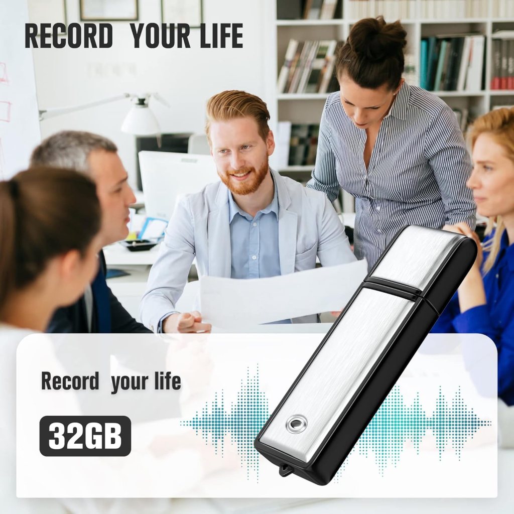 32G Voice Recorder, Digital Audio Recorder with 750 Hours Recording Capacity Noise Reduction USB Recording Device Rechargeable Voice Recorder for Lecture,Interview,Meeting Class