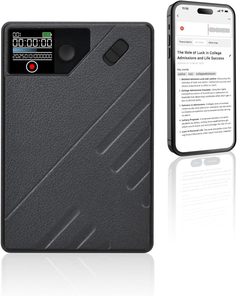 AI Voice Recorder, App Control, Transcribe  Summarize by ChatGPT, Support 112 Languages, 60H Recording, 64GB Memory, Digital Audio Recorder for Lectures, Meetings, Calls