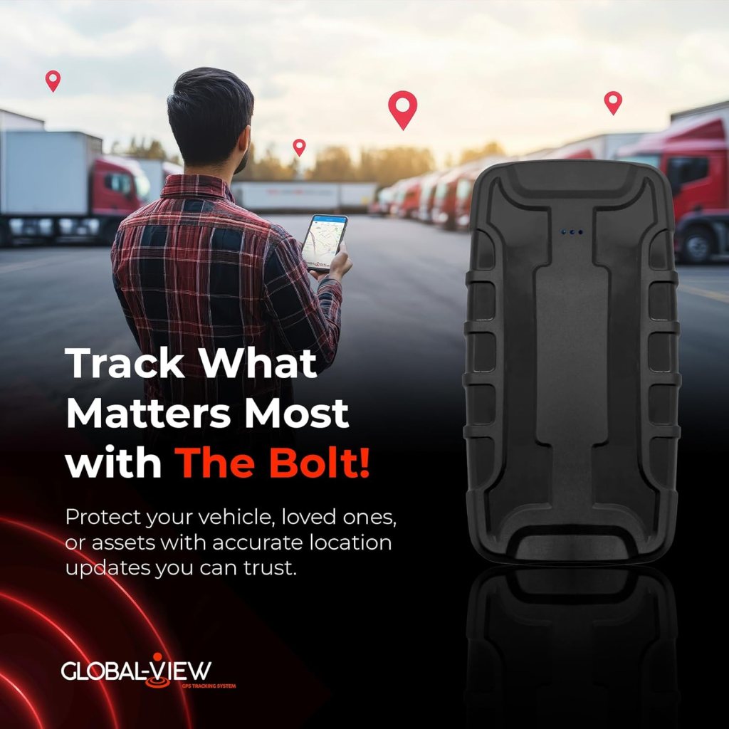 Global View Hidden Magnetic GPS Tracker – Real-Time Car Tracker, Subscription Required – Quick Setup, Magnetic Backing, Fleet Tracking Device Software, Long Battery Life, Geofence, Speed Alert