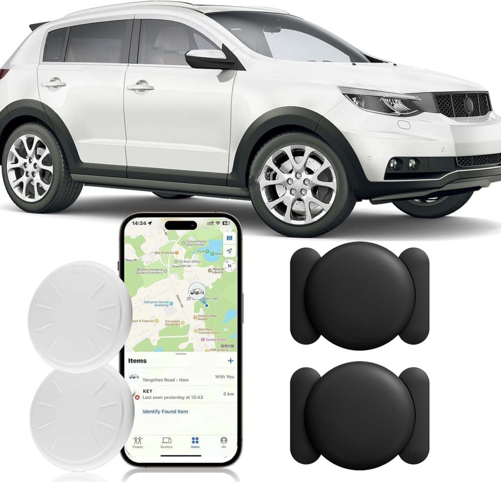 Hidden GPS Tracking Devices, 1PCS Real Time GPS Tracker Work with Find My (iOS Only), Hidden Car GPS Tracker with Magnetic Waterproof Case, No Monthly Fee, White