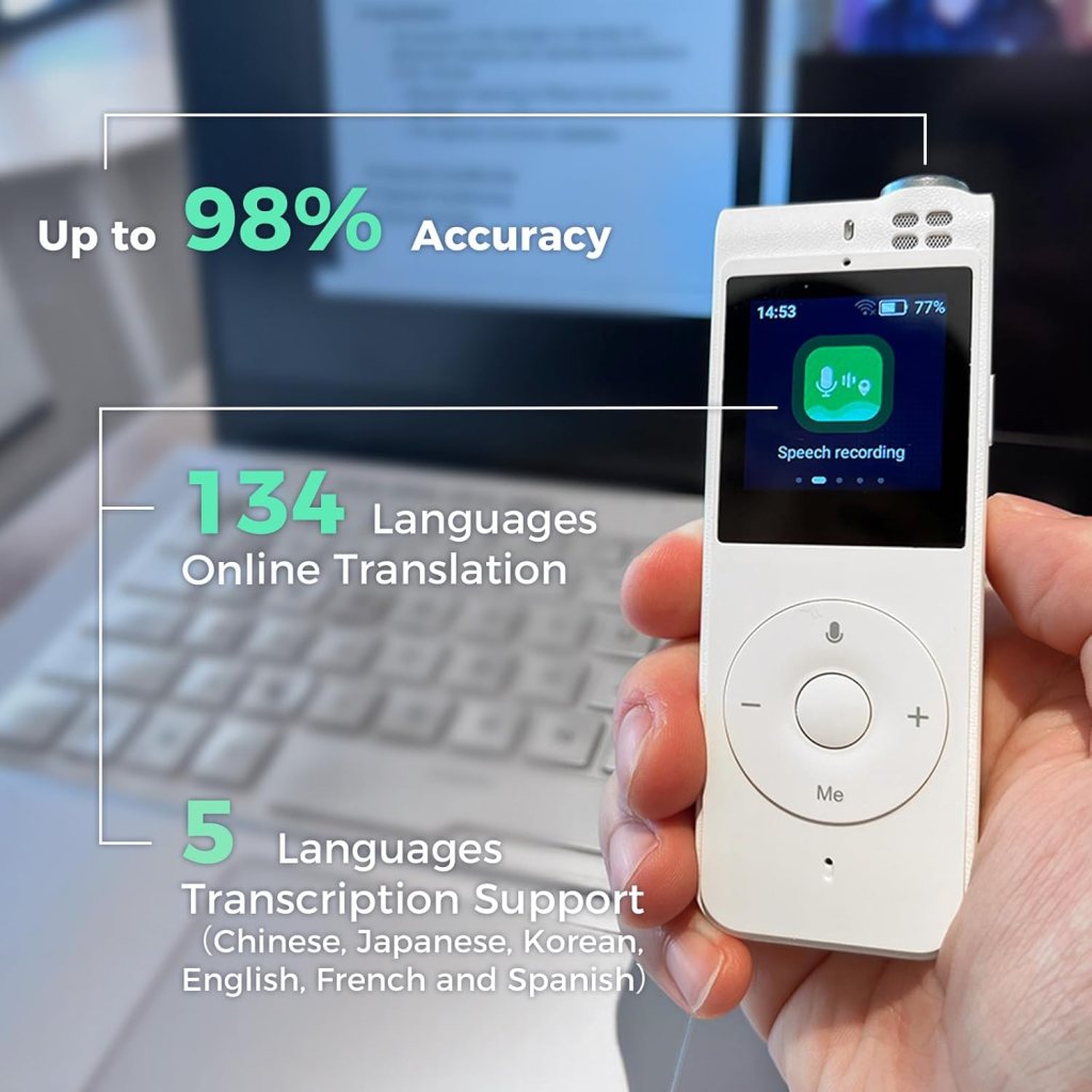 Navitomoon Voice Recorder | 134 Languages Speech-to-Text  Voice Translation | Lecture Digital Recorder with Transcription for Meetings/Classes | No Monthly Fees