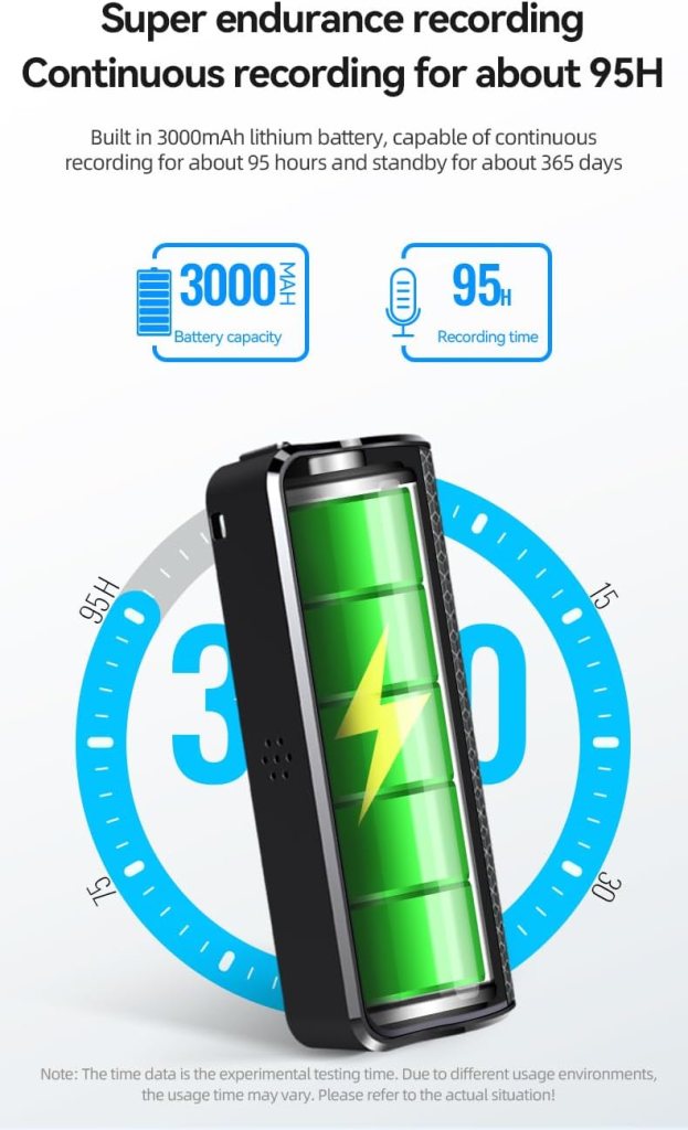 AI Voice Recorder – Real-Time Transcription  Translation, 127 Languages, App Control, Noise Reduction, 95H Audio Recording, 3000mAh Battery, 64GB 540H Storage, No Monthly Fees