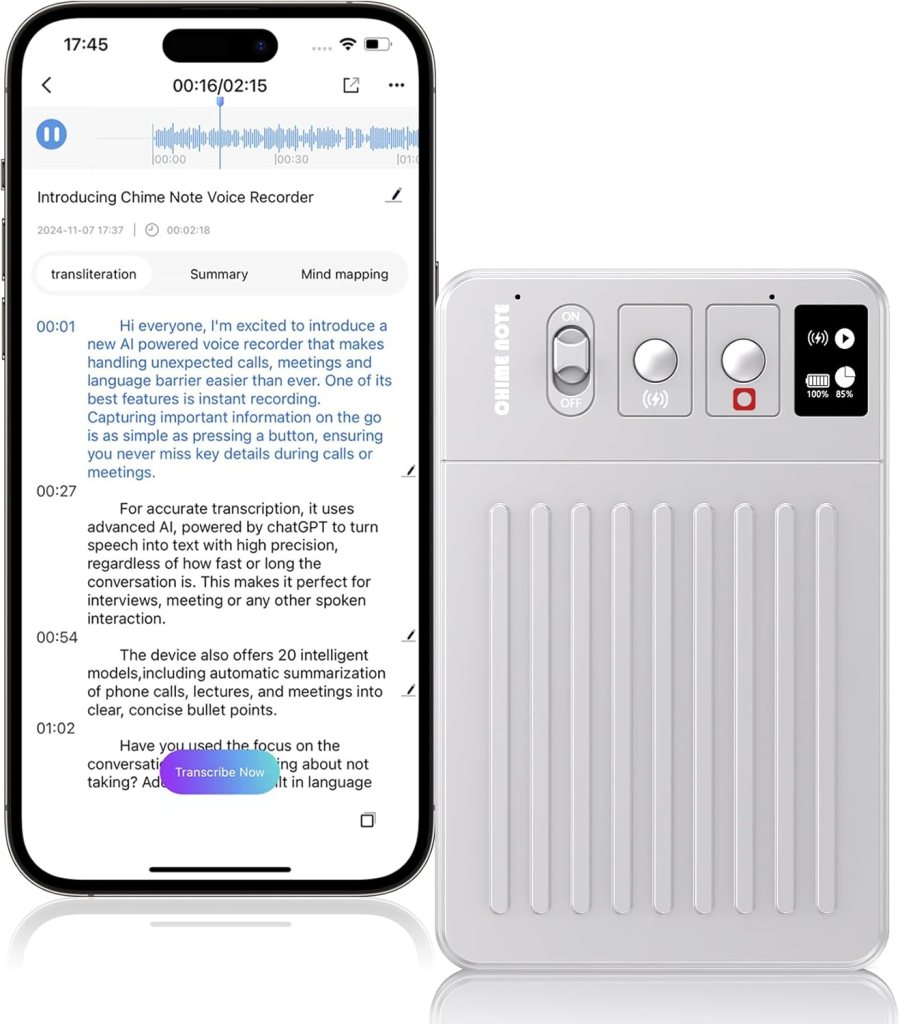 AI Voice Recorder, Voice Recorder with No Fee for Transcribe  Summarize Empowered by ChatGPT, APP and Web Sync, Real-time Translation, 107 Languages, Wireless Charging, for Lectures, Meetings-Silver