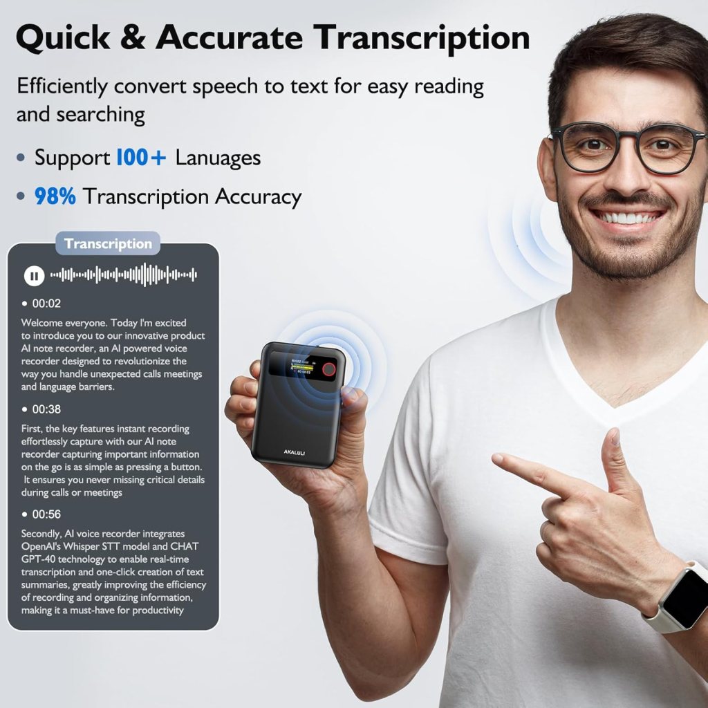 AI Voice Recorder with Transcribe Summarize: Note Voice Recorder with APP Control, 30H Continuous Recording, 64GB Memory Support 100+ Languages, AI Recorder for Calls, Lectures, Meetings AI Voice Recorder with Transcribe Summarize: Note Voice Recorder with APP Control, 30H Continuous Recording, 64GB Memory Support 100+ Languages, AI Recorder for Calls, Lectures, Meetings