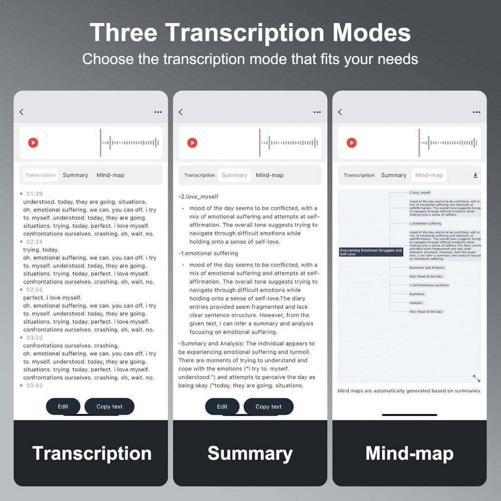 AI Voice Recorder,64GB Note Voice Recorder with Transcribe,Mind Mapping  AI Summary,Digital Voice Recorder with App,Audio Recorder for Lectures,Phone Calls,Meetings,Interviews Etc,Grey