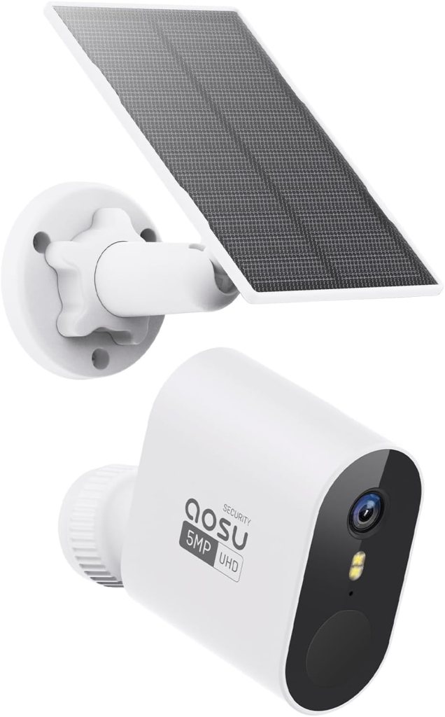 AOSU 3K/5MP Solar Security Cameras Outdoor Wireless, Ultra HD Video Home Security System 4-Cam Kit with 166° Ultra Wide Angle, Cam-to-Cam Sync, Color Night Vision, Spotlight  Siren, No Monthly Fees