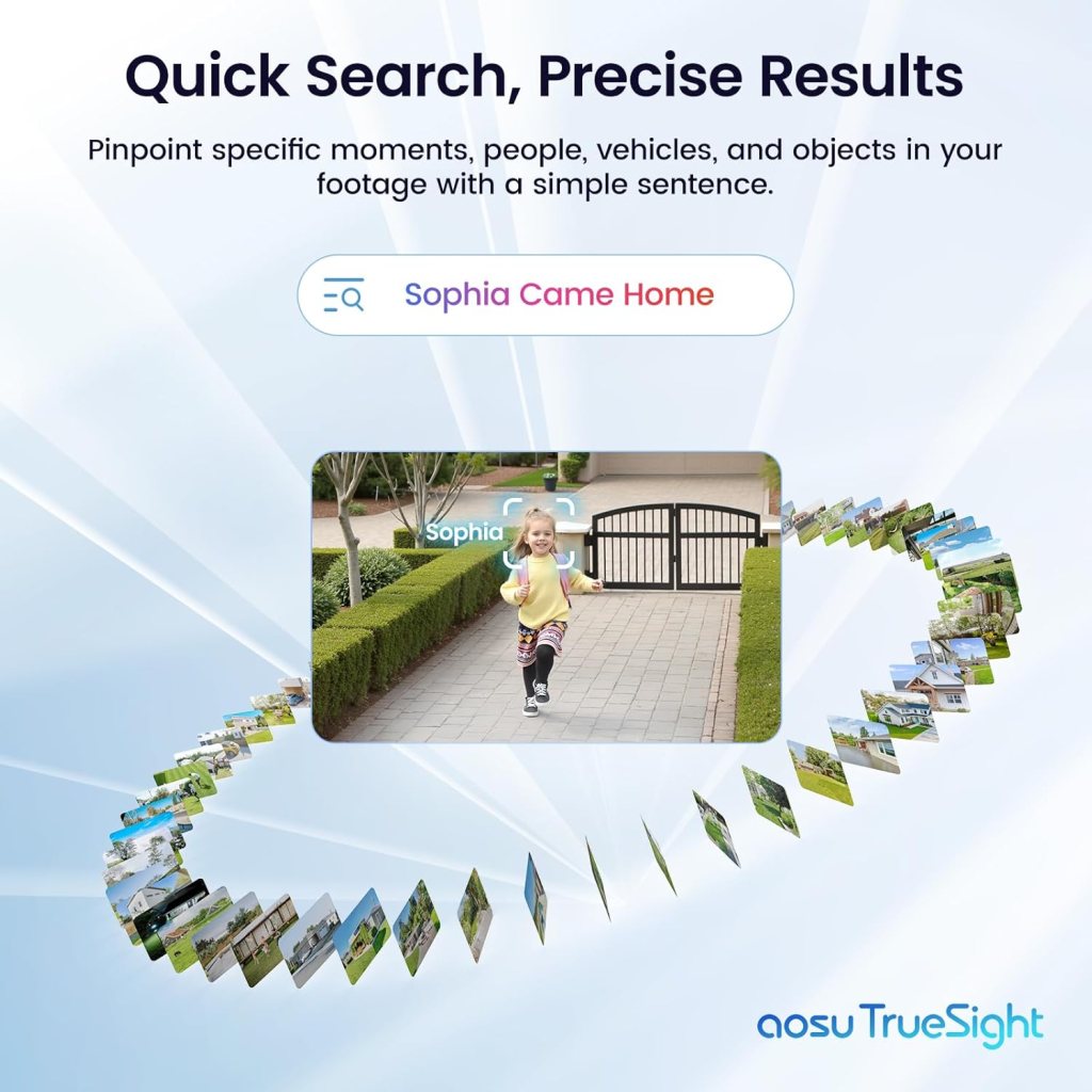 AOSU 4K Solar Security Cameras Wireless Outdoor, Expandable to 16TB (32GB Built-in) HomeCortex Home Security System + 4 Extra Solar Panel, AI Face Recognition  Behavior Detection, 4-Cam Kit