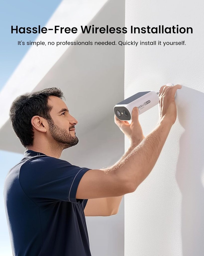 AOSU Solar Security Cameras Wireless Outdoor, 2Mins DIY Installation, No Subscription Cameras for Home Security System, Local Storage, 2K Color Night Vision for Surveillance, 2.45ghz WiFi, 4 Cam-kit