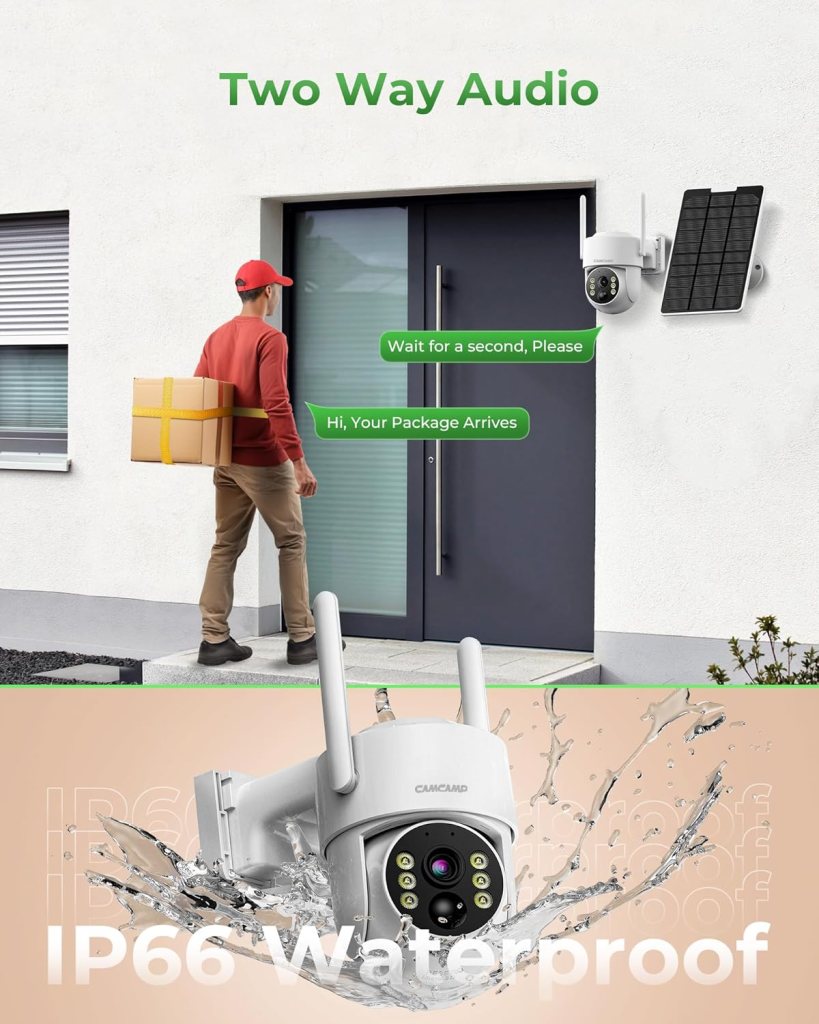 CAMCAMP Solar Security Cameras Wireless Outdoor with 10 Monitor, 10CH NVR 2K Solar Home Security Camera System with 360° Color Night Vision,2-Way Audio,500GB Local Storage,No Monthly Fee,No Need WiFi