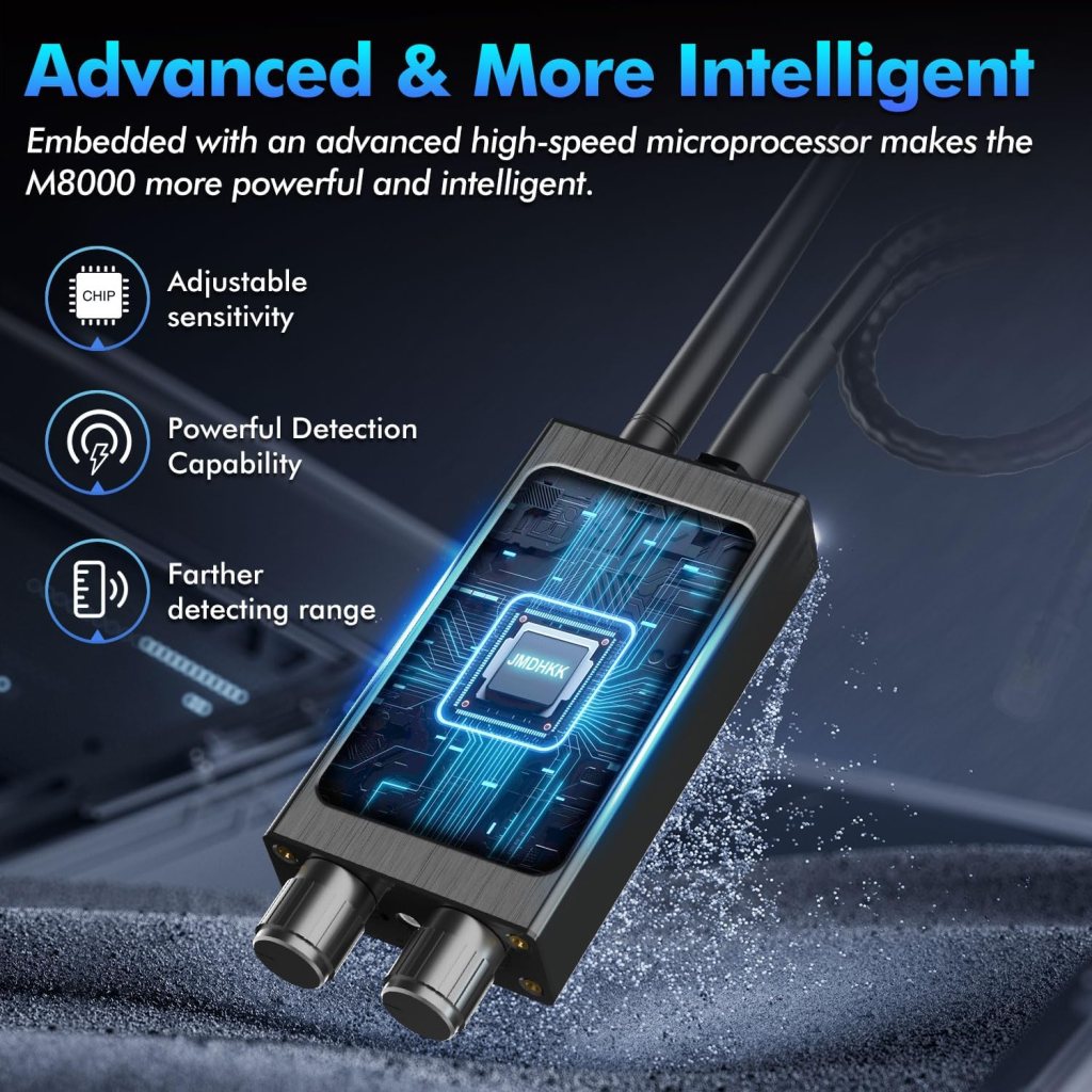 JMDHKK M8000 Hidden Camera Detector, Camera Finder,Bug Detector, Magnetic Tracker Detector, Portable Privacy Protection Device for Travel, Hotels, Vehicles, Offices, and Fitting Rooms (Silver)