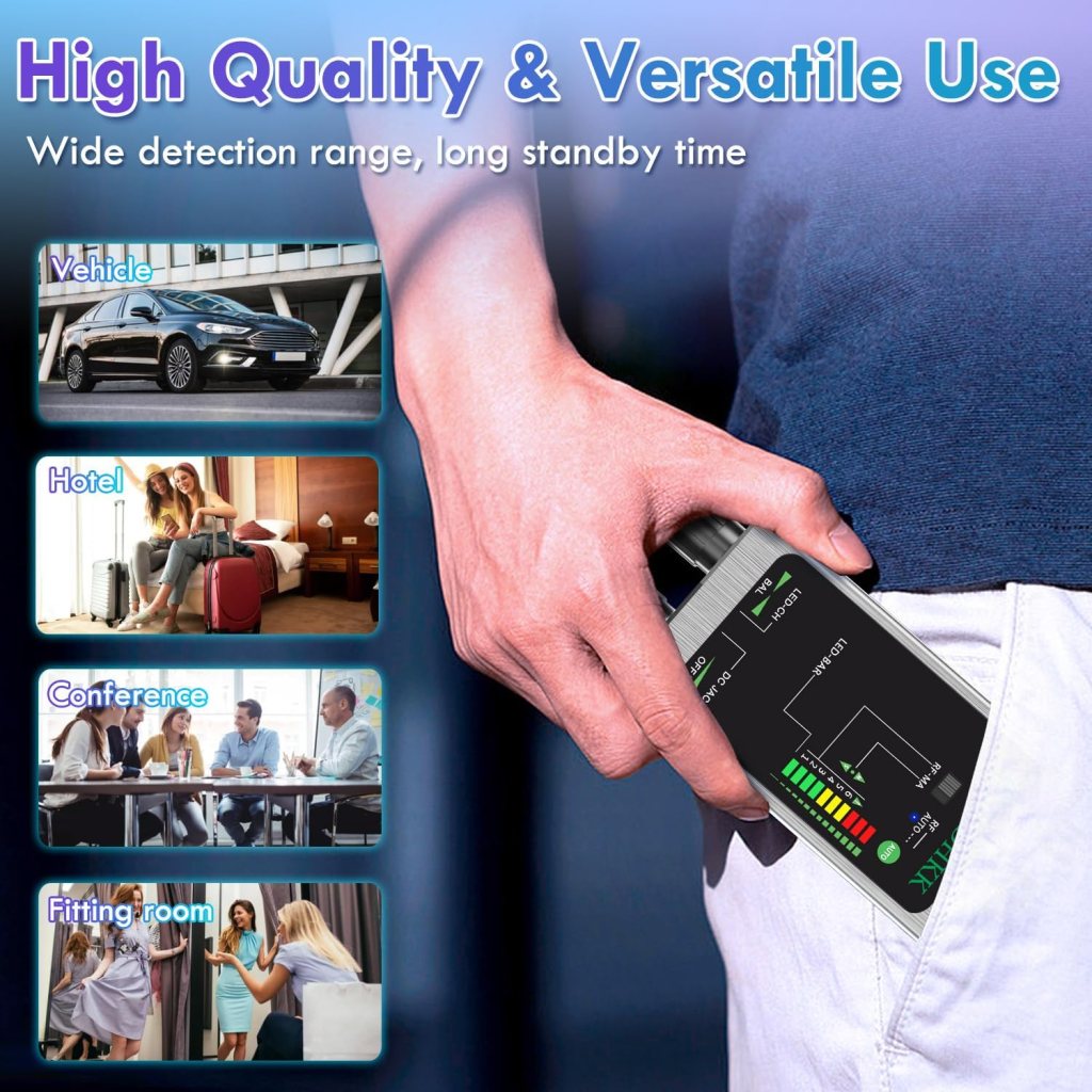 JMDHKK M8000 Hidden Camera Detector, Camera Finder,Bug Detector, Magnetic Tracker Detector, Portable Privacy Protection Device for Travel, Hotels, Vehicles, Offices, and Fitting Rooms (Silver)