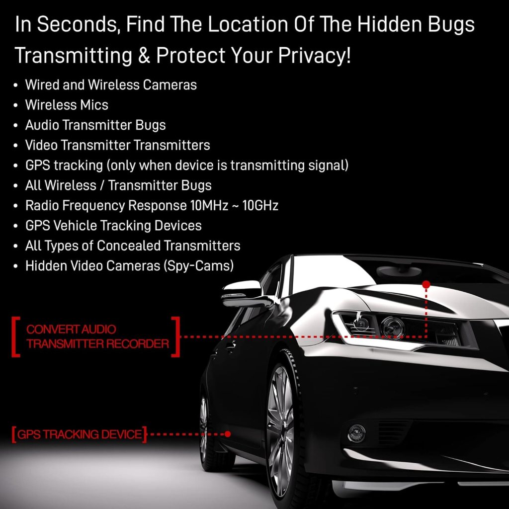 Security Pro-10G Bug Detector - Find GPS Tracker  Wireless Camera - Anti Spy Detector - Audio Bug Sweeping Device - Hidden GPS Tracking Finder - Cam Finder by Spy Associates Security