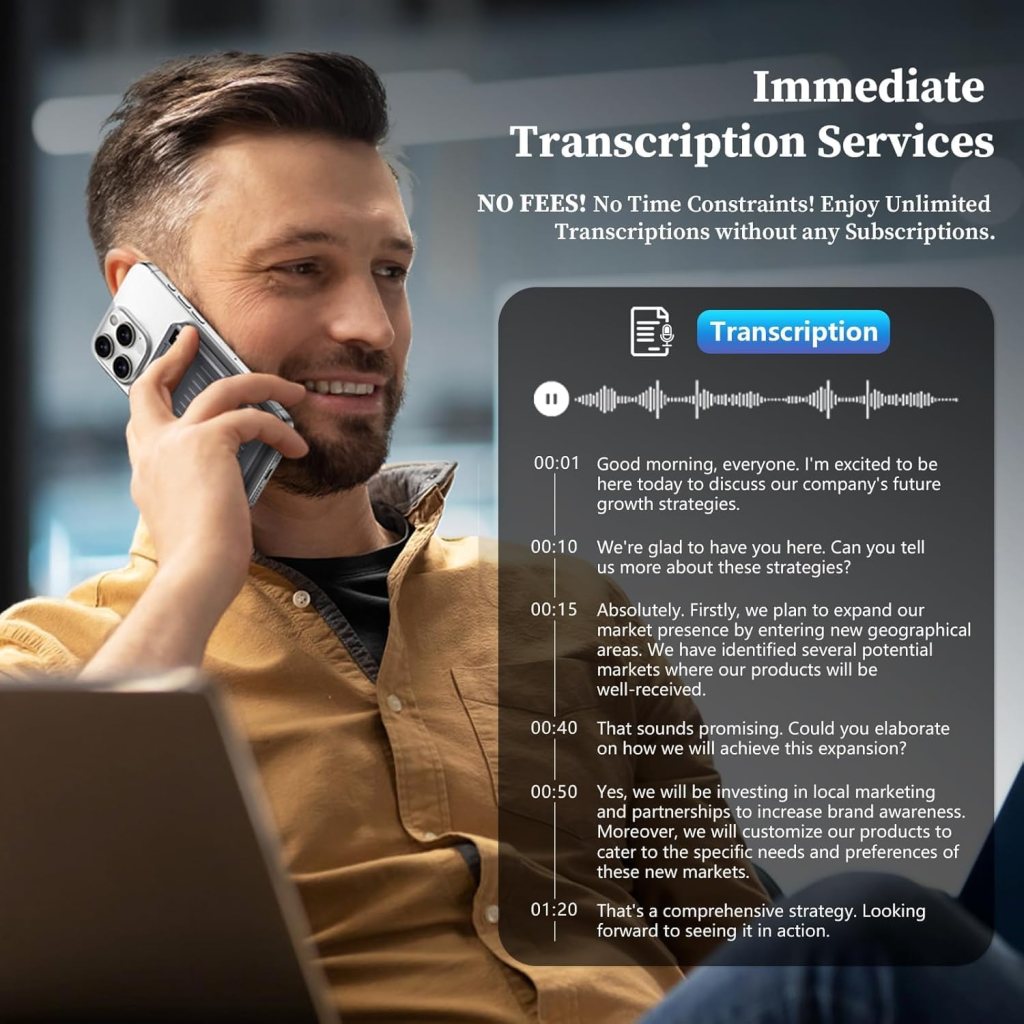 AI Voice Recorder - 64GB Voice Recorder with Free Transcribe  AI Summary by ChatGPT, APP  Web Control, 121 Languages, Wireless Charging, for Meetings/Calls (Grey)